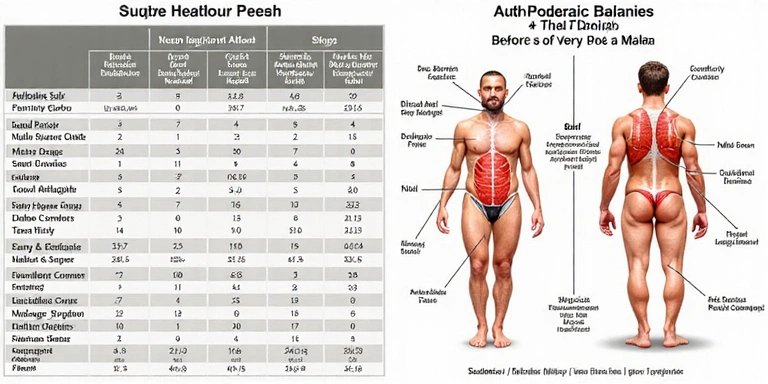 Imagine cu un tabel nutrițional sau o diagramă care arată echilibrul hormonal masculin.