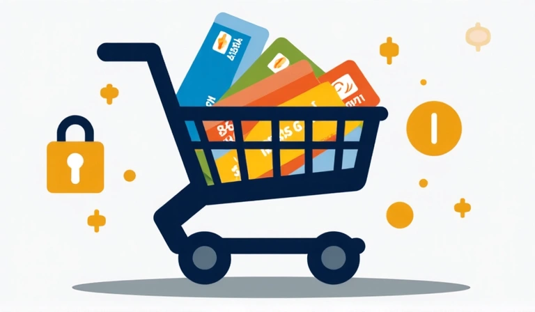 Imagine reprezentând un coș de cumpărături online cu carduri de credit